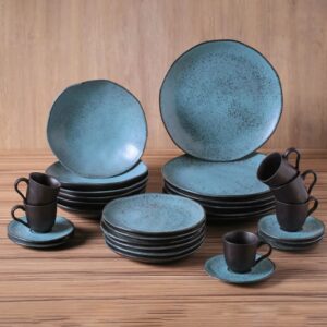 Aparelho de Jantar Porto Brasil Cerâmica 30 Peças Orgânico Petroleum Azul
